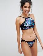 New Look Tie Side Sequin Bikini Bottom - Blue