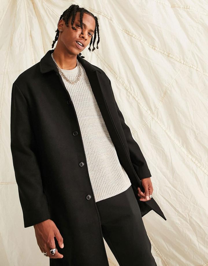Asos Design Oversized Wool Mix Overcoat In Black
