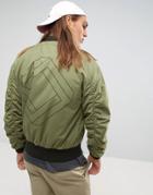 Asos Oversized Bomber Jacket With Ruche Detail And Back Print In Khaki - Green