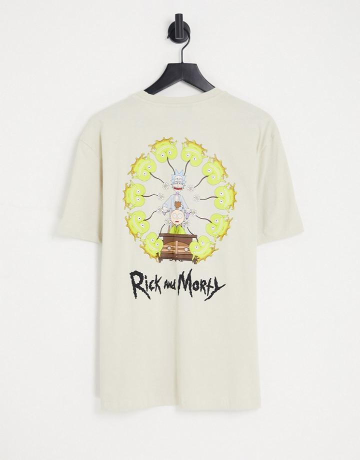 Bershka X Rick And Morty Back Print T-shirt In Stone-neutral