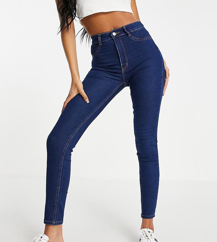 Pull & Bear Tall High Waisted Ultra Skinny Basic Jean In Medium Blue-blues
