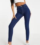 Pull & Bear Tall High Waisted Ultra Skinny Basic Jean In Medium Blue-blues