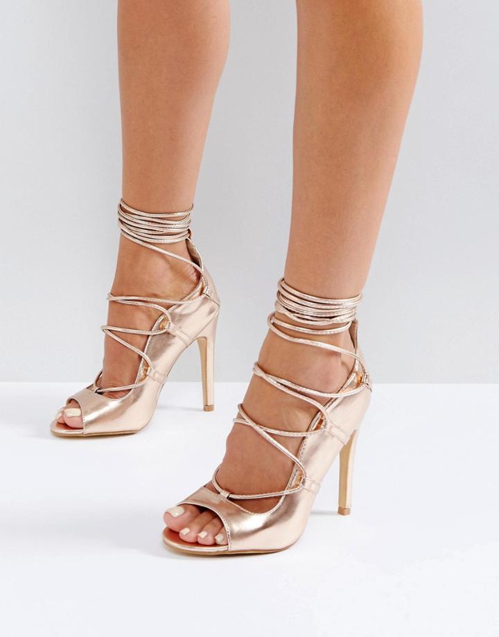 Truffle Collection Tie Up Skinny Heel Sandal - Copper