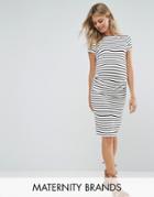 New Look Maternity Stripe Side Detail Dress - White