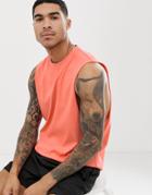 Asos Design Organic Relaxed Sleeveless T-shirt With Dropped Armhole In Coral - Orange