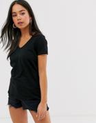 New Look Organic V Neck Tee In Black - Black