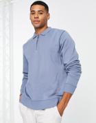 Threadbare Zip Polo Sweatshirt In Dusky Blue