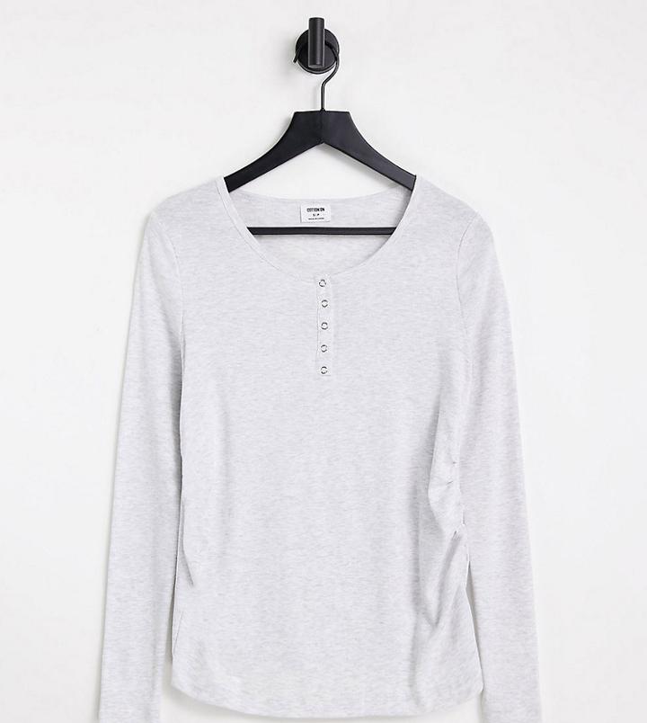 Cotton: On Maternity Basic Henley Long Sleeve Top In Gray