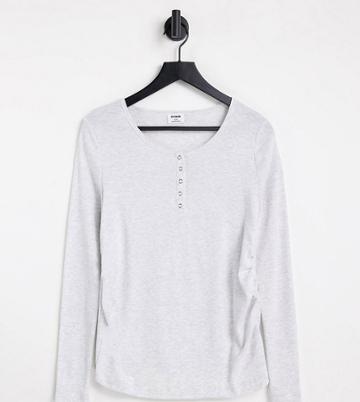 Cotton: On Maternity Basic Henley Long Sleeve Top In Gray