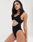 River Island Swimsuit With Cut Out Detail In Black