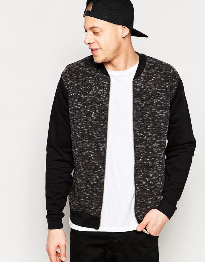 Asos Jersey Bomber Jacket With Slub Panel - Black
