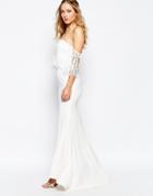 Jarlo Off Shoulder Lace Dress With Fishtail - White
