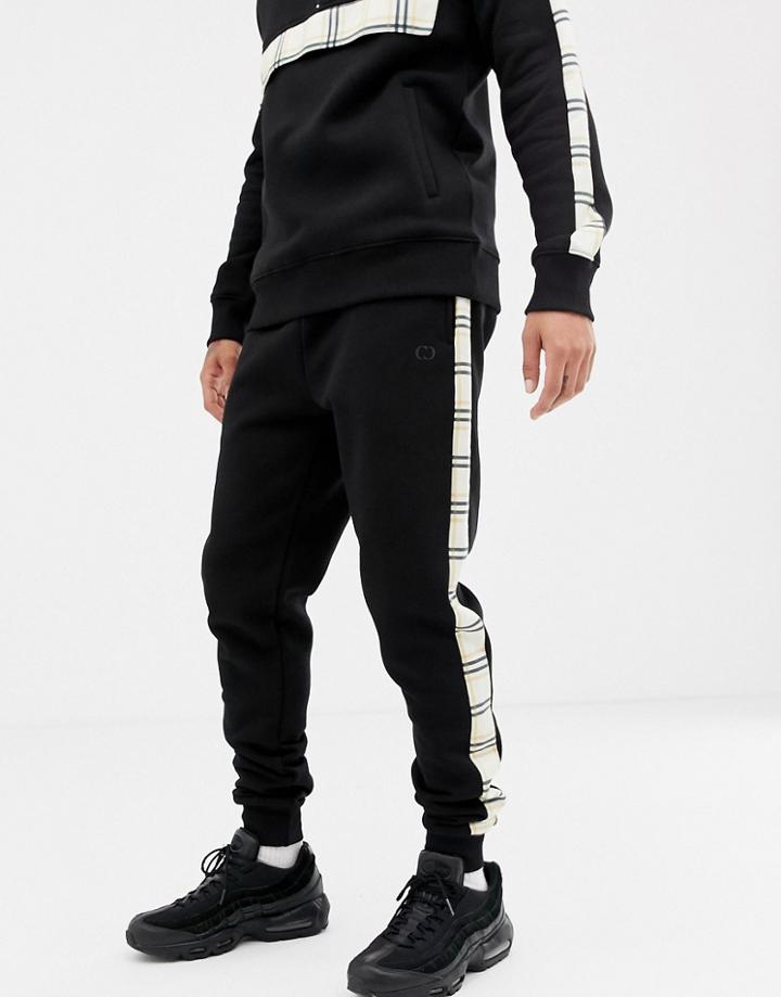 Criminal Damage Skinny Joggers In Black With Check Side Stripe - Black