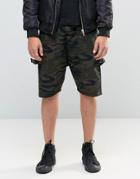 Asos Drop Cotch Shorts With D Rings In Camo - Green