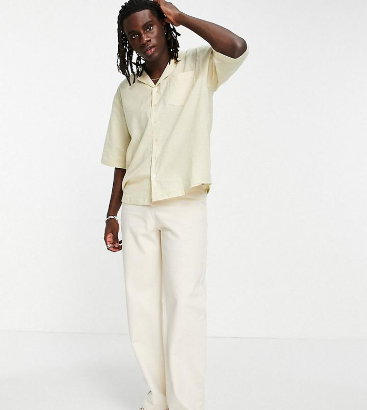 Collusion Revere Shirt In Camel Linen-neutral