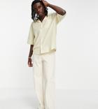 Collusion Revere Shirt In Camel Linen-neutral