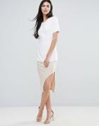 Lavish Alice Ribbed Knitted Skirt With Split Detail - Tan