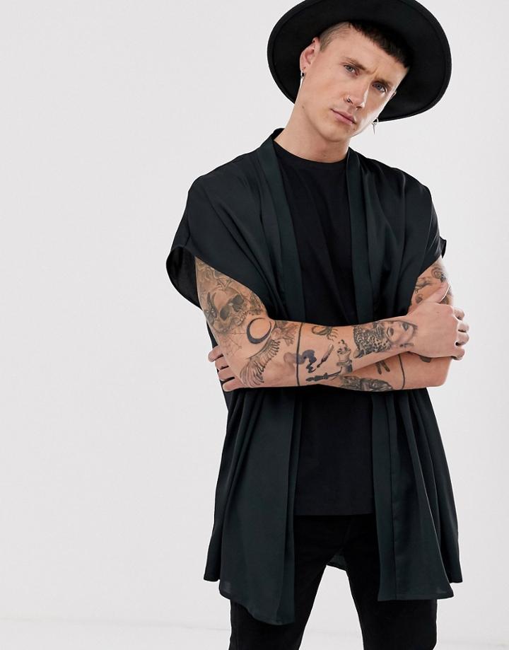 Asos Design Sleeveless Satin Kimono In Black