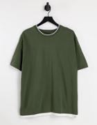 Pull & Bear Layerd Hem T-shirt In Khaki-green
