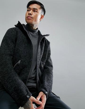 66o North Vindur Knitted Wool Blend Hooded Jacket In Black - Black