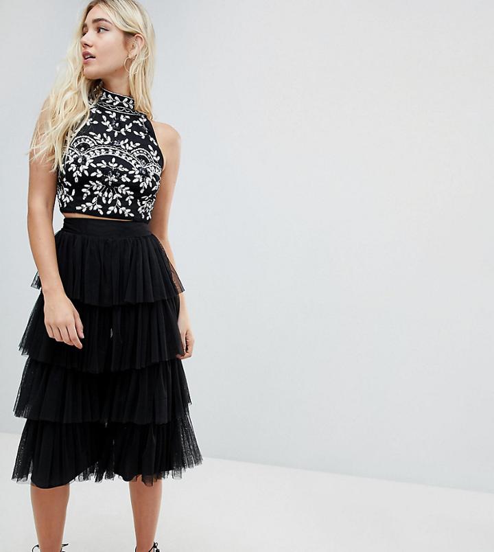 Lace & Beads Tierred Tulle Culottes In Black - Black
