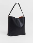 Asos Design Oversized Structured Shopper Bag With Contrast Detail-black
