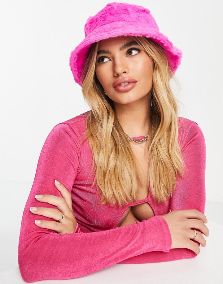Svnx Faux Fur Bucket Hat In Pink