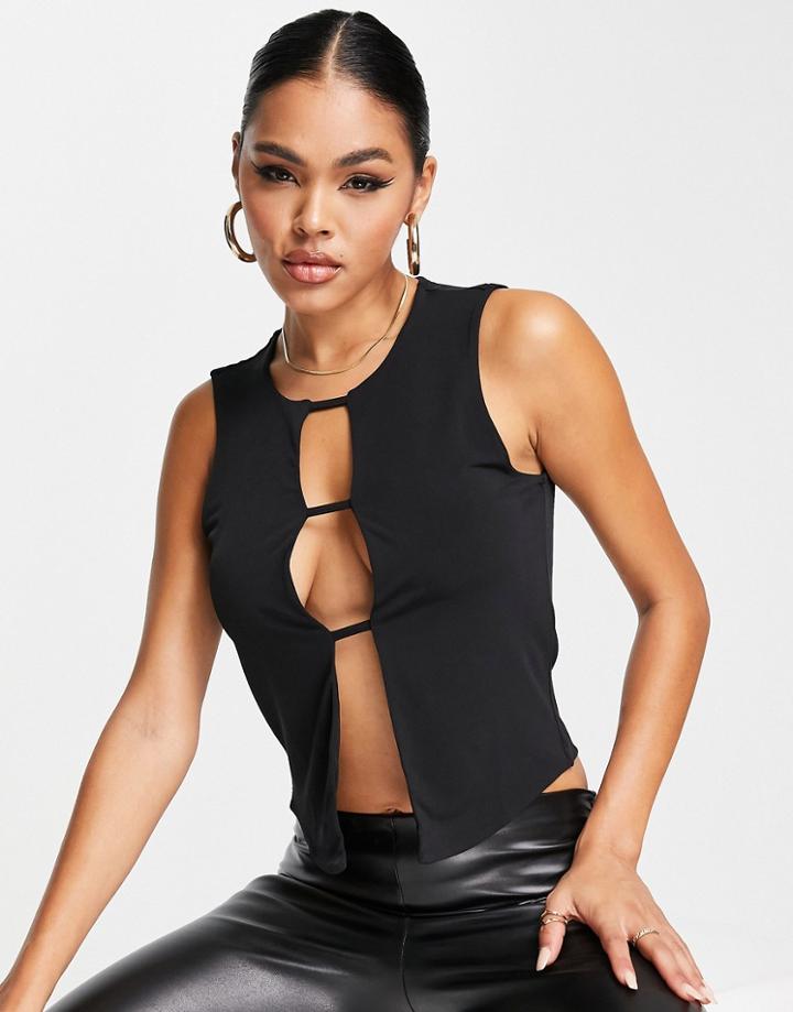 Asos Design Tank Top With Front Strap Detail In Black