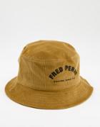 Fred Perry Arch Branded Cord Bucket Hat In Tan-brown