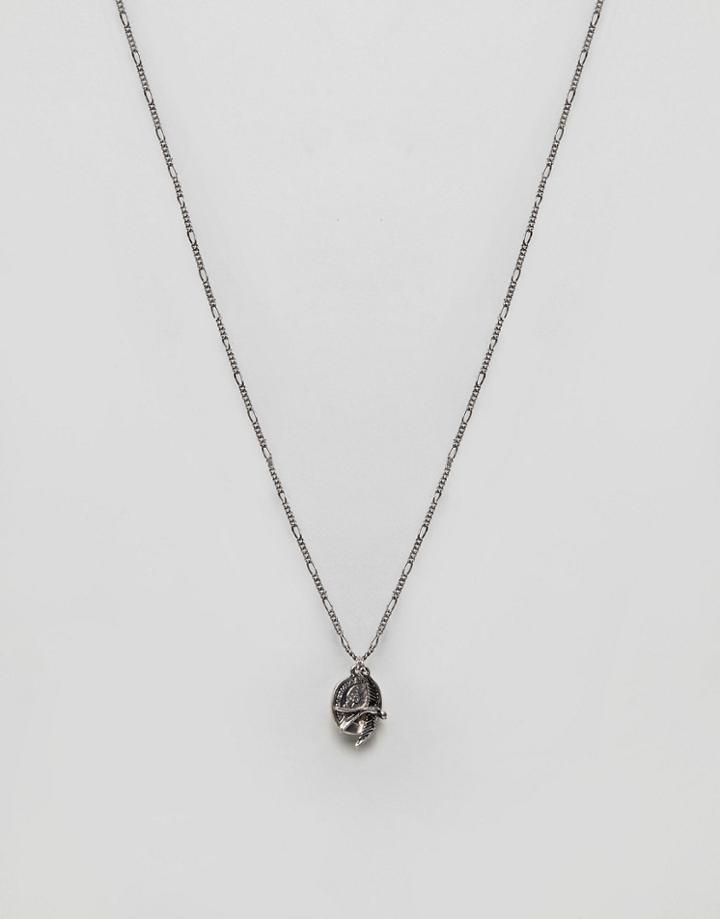 Asos Layered Necklace In Burnished Silver With Coin And Swallow Pendants - Silver
