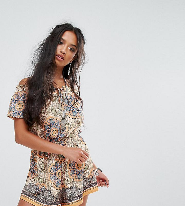 Sisters Of The Tribe Petite Bardot Romper In Paisley Print - Yellow