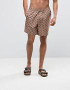 Asos Swim Shorts In Stone With Polka Dot Print In Mid Length - Beige