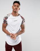 Illusive London T-shirt In White With Floral Sleeves - White
