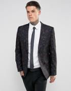 Harry Brown Khaki Flocked Floral Skinny Fit Blazer - Black