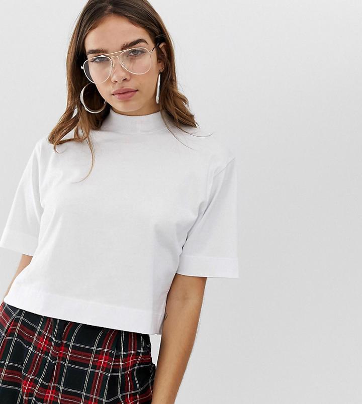 Collusion Boxy Short Sleeve T-shirt With High Neck - White