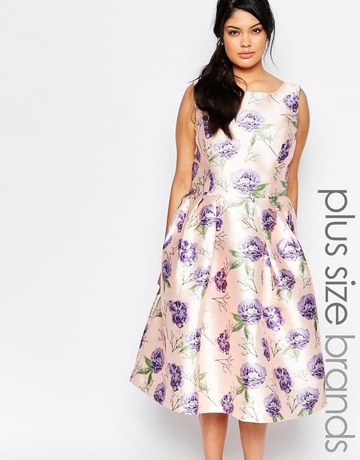 Chi Chi London Plus Sleeveless Midi Prom Skater Dress In Floral Print - Multi