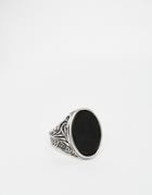 Asos Embellished Ring With Black Semi Precious Stone - Burnished Silver