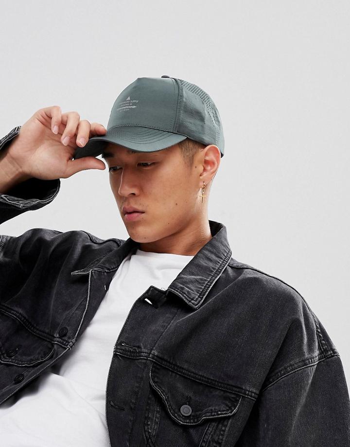 Asos Baseball Cap In Khaki Nylon With Logo Detail - Green