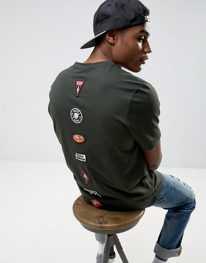Asos Relaxed T-shirt With Spine Badges - Green