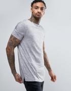 Asos Longline T-shirt With Boat Neck And Mini Step Hem In Gray - Gray