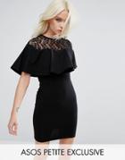 Asos Petite Ruffle Front Lace Mix Bodycon Mini Dress - Black