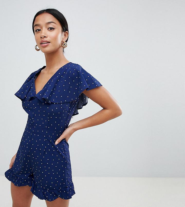 Missguided Petite Polka Dot Romper - Navy