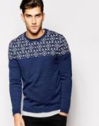 Asos Sweater In Twist With Geo-tribal Design - Denim
