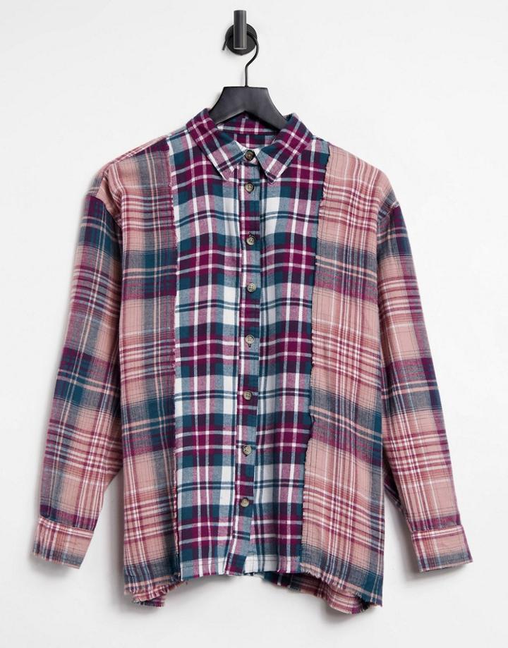 Stradivarius Patchwork Checked Shirt-multi