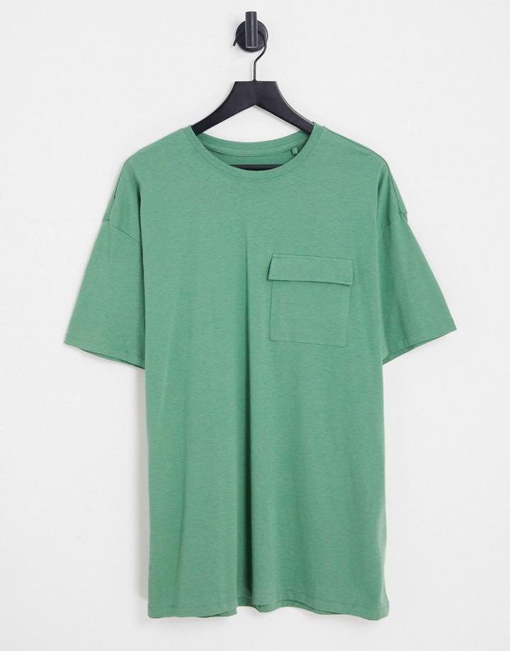 Threadbare Oversized Pocket T-shirt In Dark Ivy Green