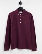 Farah Ricky Long Sleeve Organic Cotton Polo In Red
