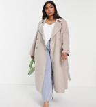 Ever New Curve Belted Wool Trench Coat With Tortoise Shell Buttons In Stone-brown