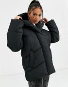 Bershka Longline Puffer Coat With Hood In Black