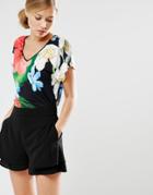 Ted Baker Reheah T-shirt In Forget Me Not Print - Black