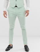Asos Design Wedding Super Skinny Suit Pants In Green Cross Hatch